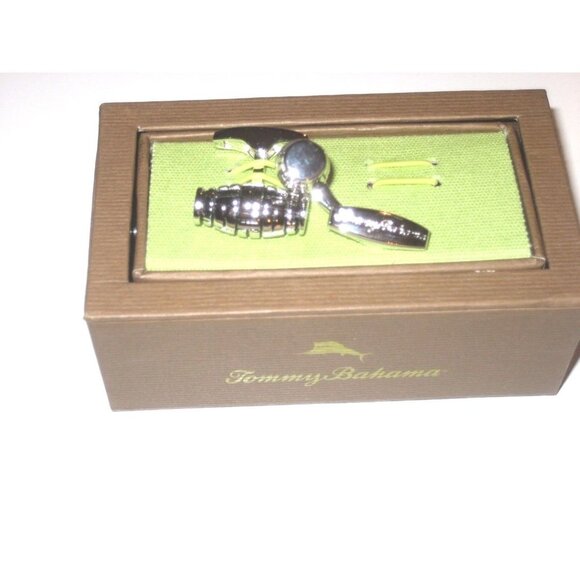 Tommy Bahama Men's Silver Barrel Basket Woven Solid Brass Cufflinks Classic NIB - Picture 3 of 3